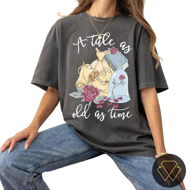 Vintage Tale As Old As Time Comfort Color T Shirt, Princess Reads Book Hoodie, Sweatshirt | HypeCrazeTee.com