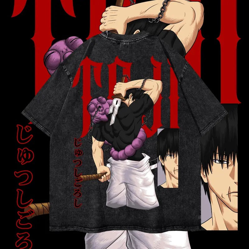 Vintage Toji JJK Washed Oversized Tee, Jujutsu Kaisen Anime Manga Washed Heavy Cotton Special Graphic T-shirt Gift For...