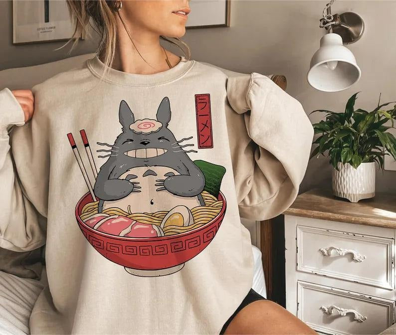 Vintage Totoro Ramen T-Shirt Sweatshirt Hoodie, My Neighbor Totoro Shirt, Studio Ghibli Shirt, Birthday Gift for Anime...