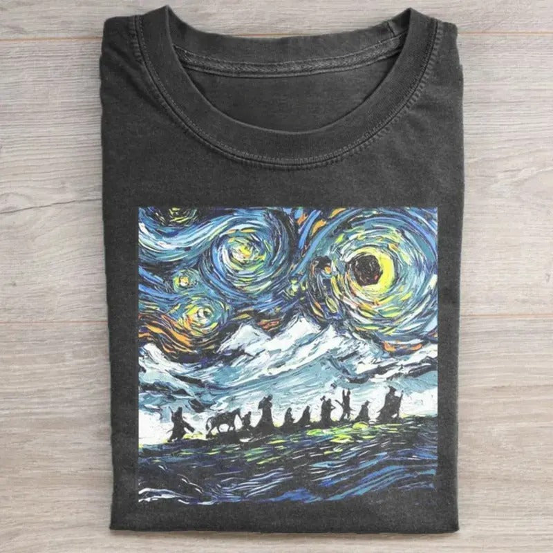 Vintage Van Gogh Never Met the Fellowship Graphic Tee - The Lord of The Rings Movie Shirt - Gandalf - JRRTolkien - Middle...