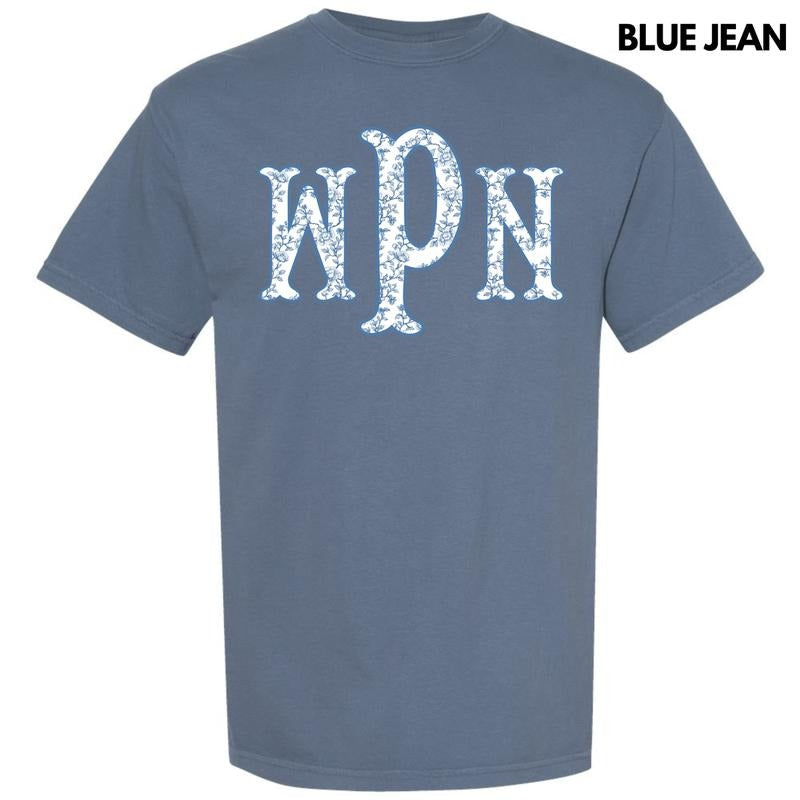 Vintage Vines Blue Monogram Comfort Colors T-Shirt 'NLB' Hoodie, Sweatshirt | HypeCrazeTee.com