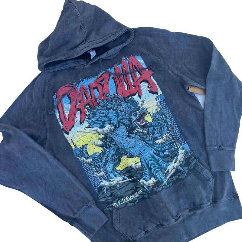 Vintage Washed Hoodie - Dadzilla, Unisex, Gift for Dad, Monster Sweatshirt, Goth, Zombie, Halloween, Scary, Rock, Punk,...