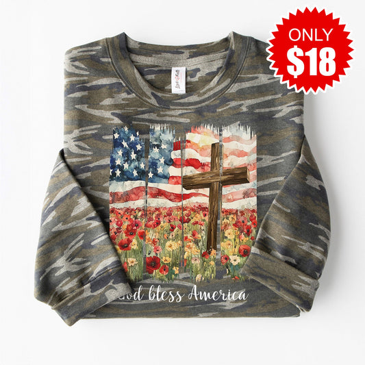 God Bless America Sweatshirt - Vintage Camo - 18