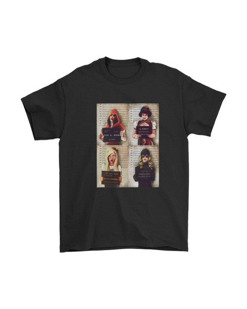 Vintage Alice Snow White Goldilocks Red Riding Hood Mugshot Man's T-Shirt Tee