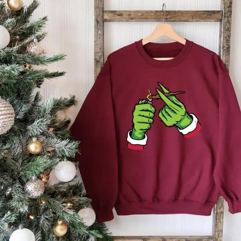 Vintagevibeshirt Pothead Christmas Sweatshirts, Christmas Sweater, Marijuana Sweatshirt, Unisex Cotton For Men Women...