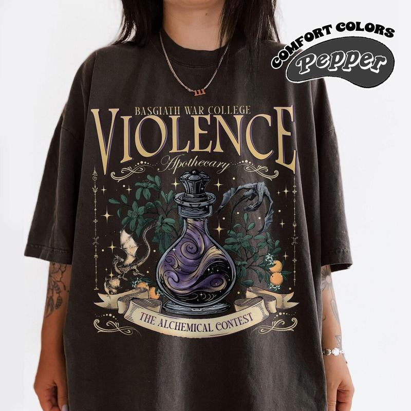 Violence Apothecary T-Shirt, Basgiath War College, Fourth Wing, Violet Sorrengail Dragon Rider Xaden Riorson Fantasy...