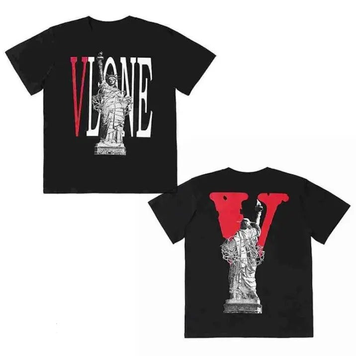 Vlone Statue Of Liberty Tee, V-Lone T-Shirt, Big V Letter V.Lone Shirt, Fashion Casual Couple Hip Hop Short Sleeve, Best...