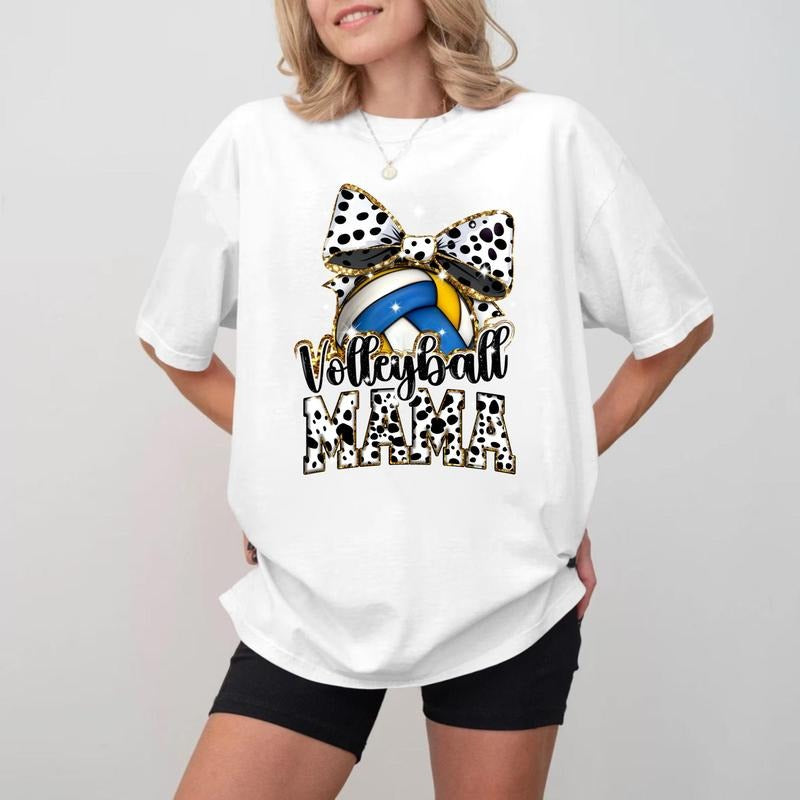 Volleyball MOM Bow Crewneck, Soft Unisex Cotton T-shirt Hoodie, Sweatshirt | HypeCrazeTee.com