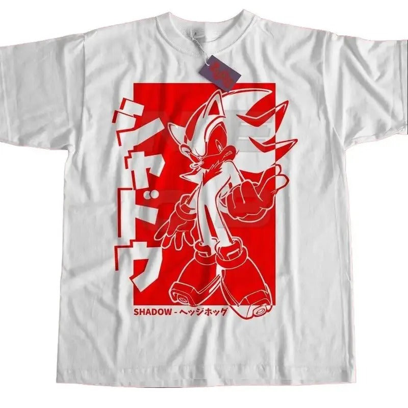 WHITE - The Hedgehog Japanese shirt, The Hedgehog Adventure 2, Dreamcast Japanese Streetwear, Shadow shirt  Crewneck...