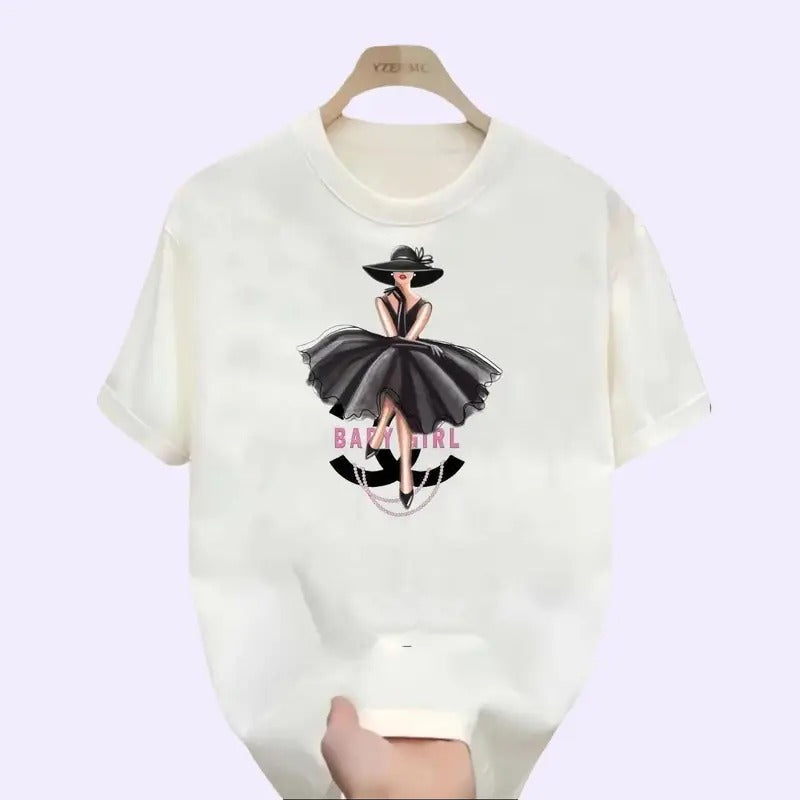 WOMEN'S summer CC fashion girl premium cotton T-shirt street sports jersey short sleeve Slim retro luxury designer Y2K...