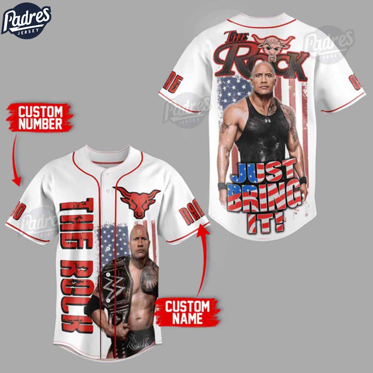 WWE The Rock Just Bring It Baseball Jersey - Padres Jersey Oasis: Elevate Your Baseball Style Game