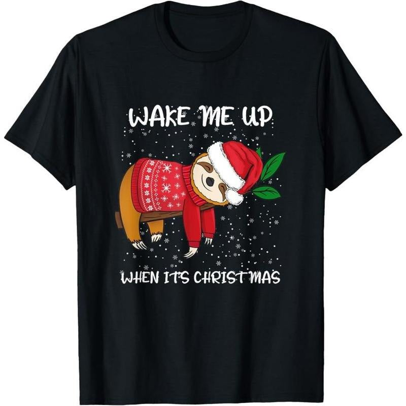 Wake Me Up When It's Christmas Funny Christmas Sloth T-Shirt Made in USA Hoodie, Sweatshirt | HypeCrazeTee.com