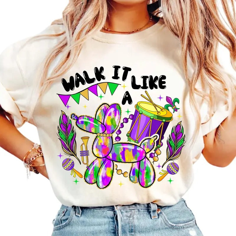 Walk It Like A Dog Mardi Gras Tshirt Sweatshirt, Retro Mardi Gras Sweatshirt, Fleur De Lis, Louisiana Shirt, Brushstroke,...