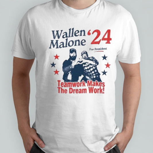 Wallen Malone 2024 For President Funny 24 Election Graphic Tee Vintage Inspired Humor Concert Music Shirt