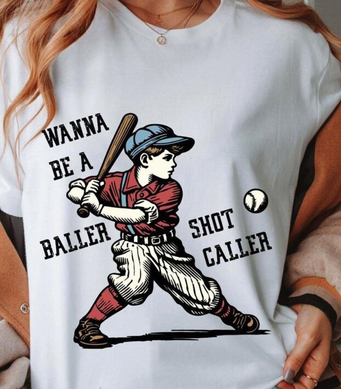 Wanna Be A Baller Shot Caller Vintage Graphic Shirt,  Funny Baseball Boy TShirt, Baseball Lover Gift, Game Day Shirt,...