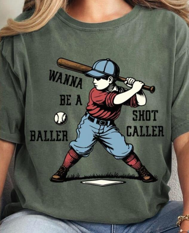Wanna Be A Baller Shot Caller Vintage Graphic Shirt, Funny Baller Baseball Shirt, Game Day Shirt, Aesthetic Game Day...