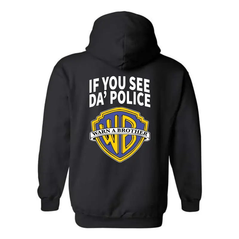 Warn A Brother Hoodie - Playful Pop Culture Twist on Iconic Logo Menswear Sweaters Sweatshirt Tops T-Shirts