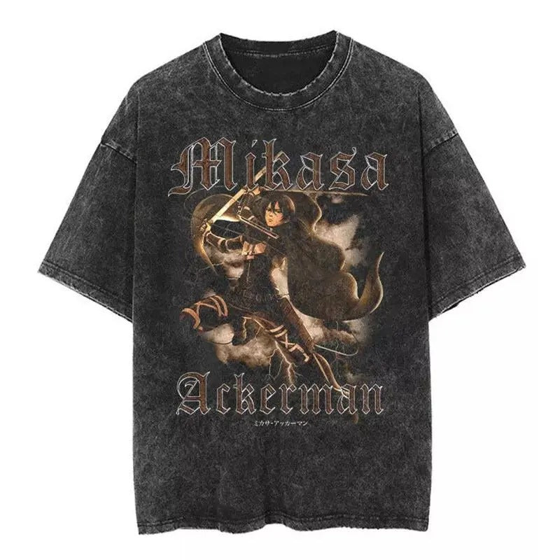 Wash Vintage T-shirt Attack On Titan Tee Oversize Casual Short Sleeves Cotton Menswear Hoodie, Sweatshirt | HypeCrazeTee.com
