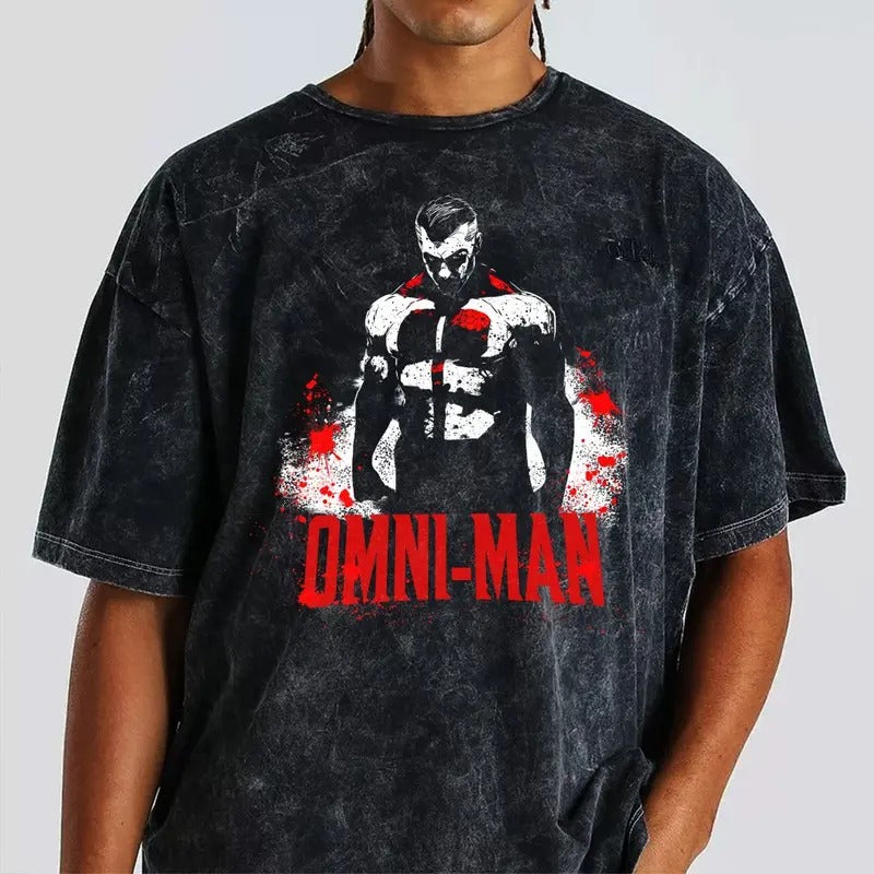 Washed Shirt Acid OMNI-MAN Tee T-Shirt for Men & Women