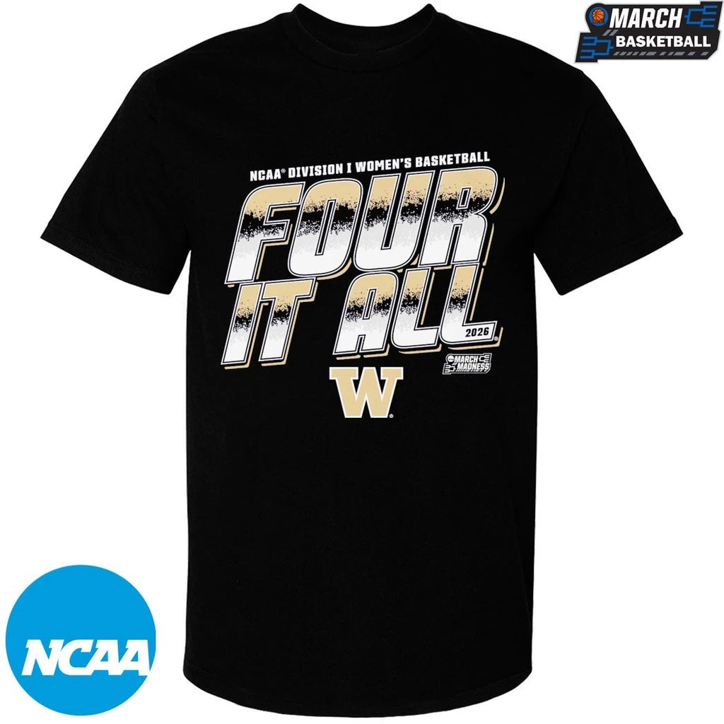 Washington Huskies Four It All NCAA Men’s Basketball March Madness 2026 T-shirts