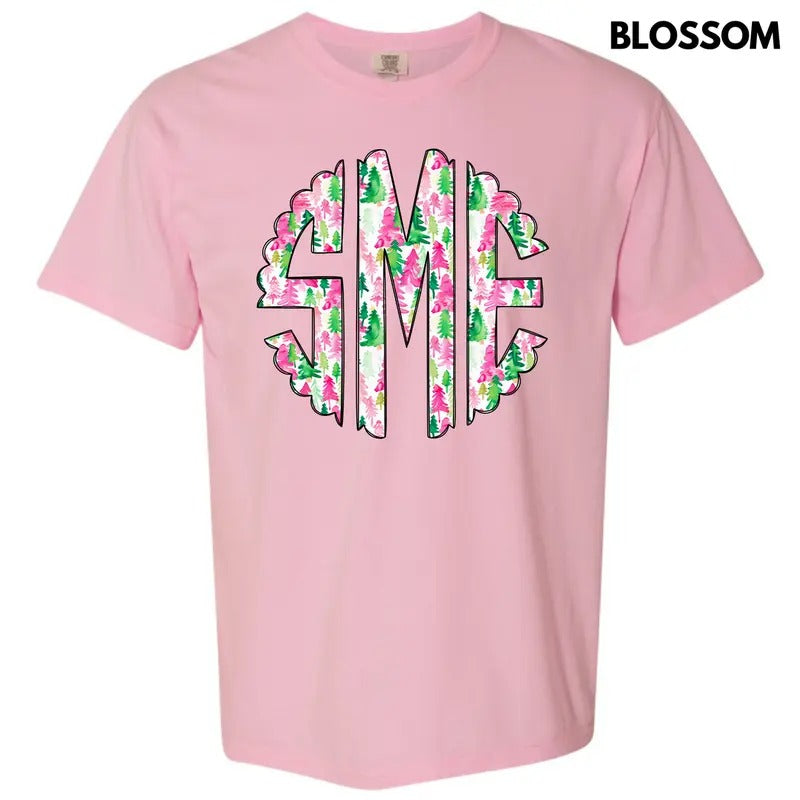 Watercolor Christmas Monogram Comfort Colors T-Shirt 'NLB' Hoodie, Sweatshirt | HypeCrazeTee.com