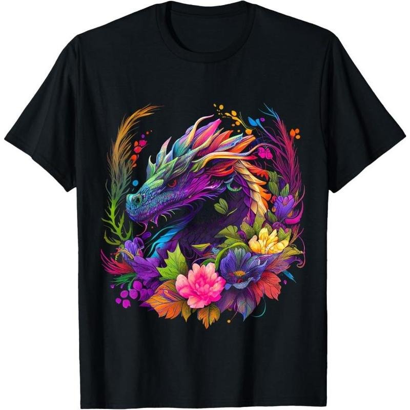 Watercolor Dragon Flowers Beautiful Art Colorful Graphic T-Shirt Made in USA Hoodie, Sweatshirt | HypeCrazeTee.com