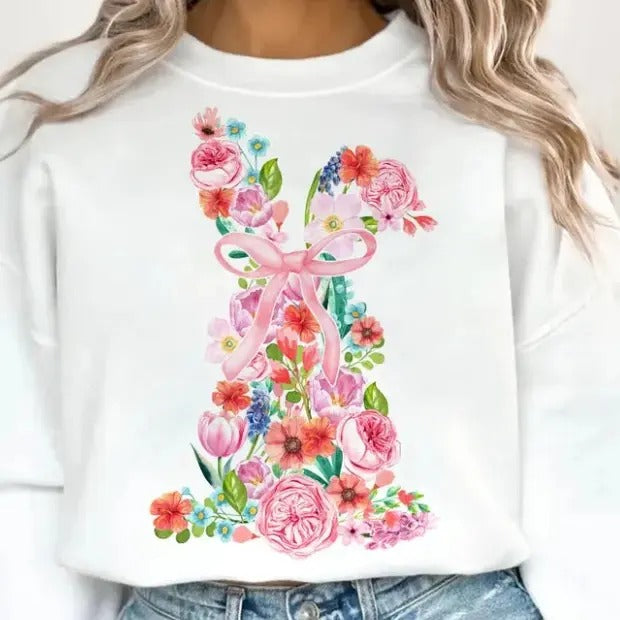 Watercolor Floral Easter Bunny DTF Transfers - THIS IS NOT A SHIRT Hoodie, Sweatshirt | HypeCrazeTee.com