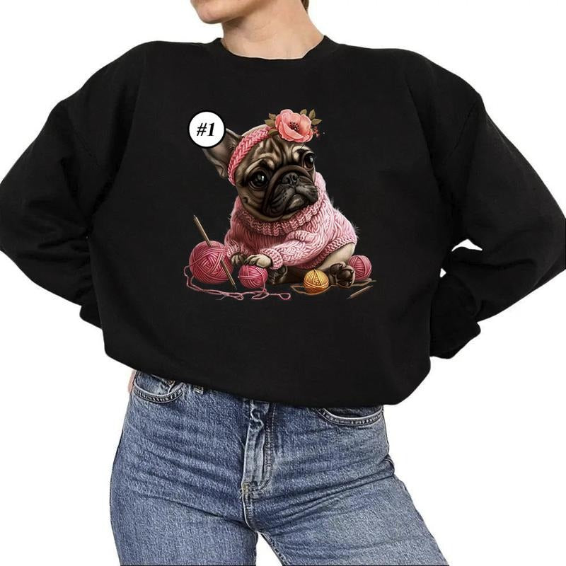 Watercolor Knitting Dog Funny Sweatshirts Hoodie Tropical Dog Summer Cute T-shirt Hunting Season 4th of July Unisex 1...