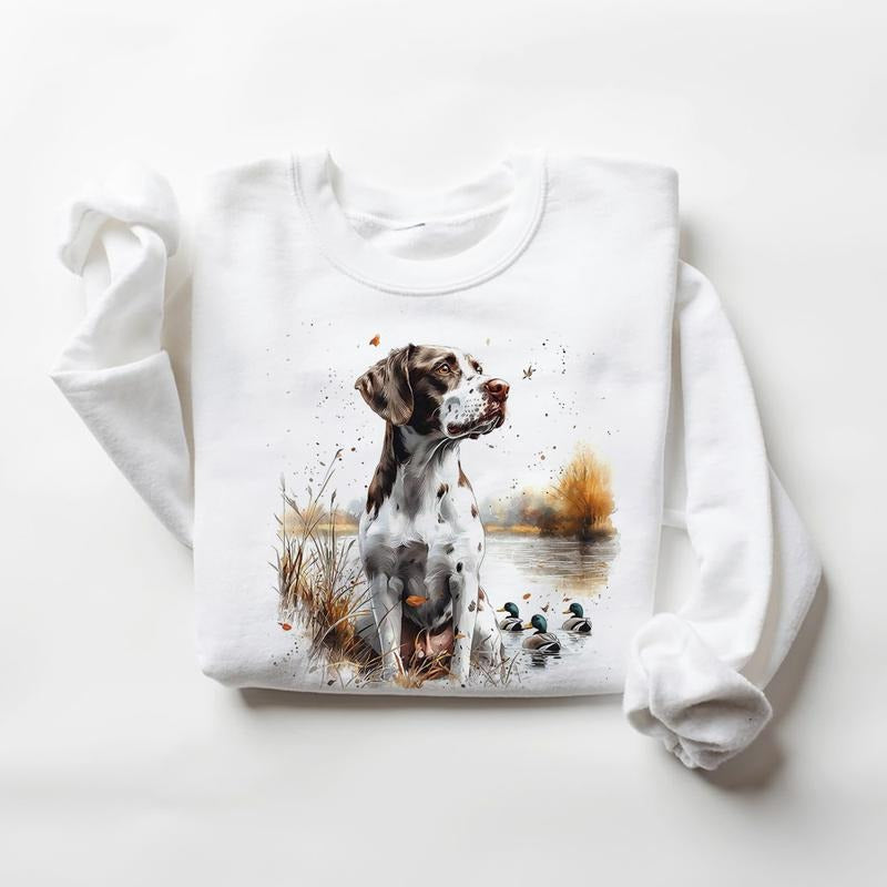 Watercolor Pointer dog Hunting Retro Sweatshirts Hoodie 4th of July Cute T-shirt Hunting Season Unisex 1 Cotton...