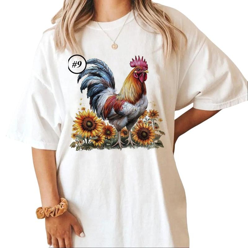 Watercolor Rooster Custom Farm Animal Cute Unisex T-shirt Sweatshirt Hoodie Design all #hj 1 Cotton Womenswear