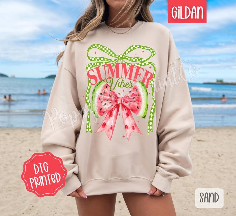 Watermelon Summer Vibes Sweatshirt, Cute Summer Sweater, Girly Beach Crewneck T-Shirts, Hoodie | HypeCrazeTee.com