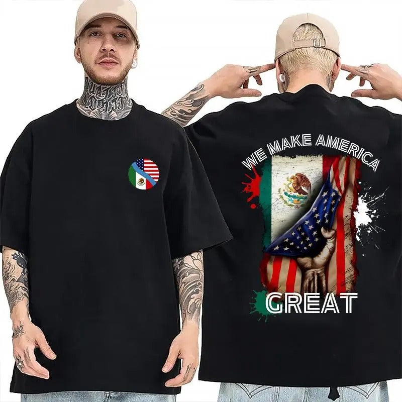 We Make America Great, Mexican American T-Shirt, Mexico, Mexico Flag Tee,  Menswear Casual Top Graphic Hoodie, Sweatshirt