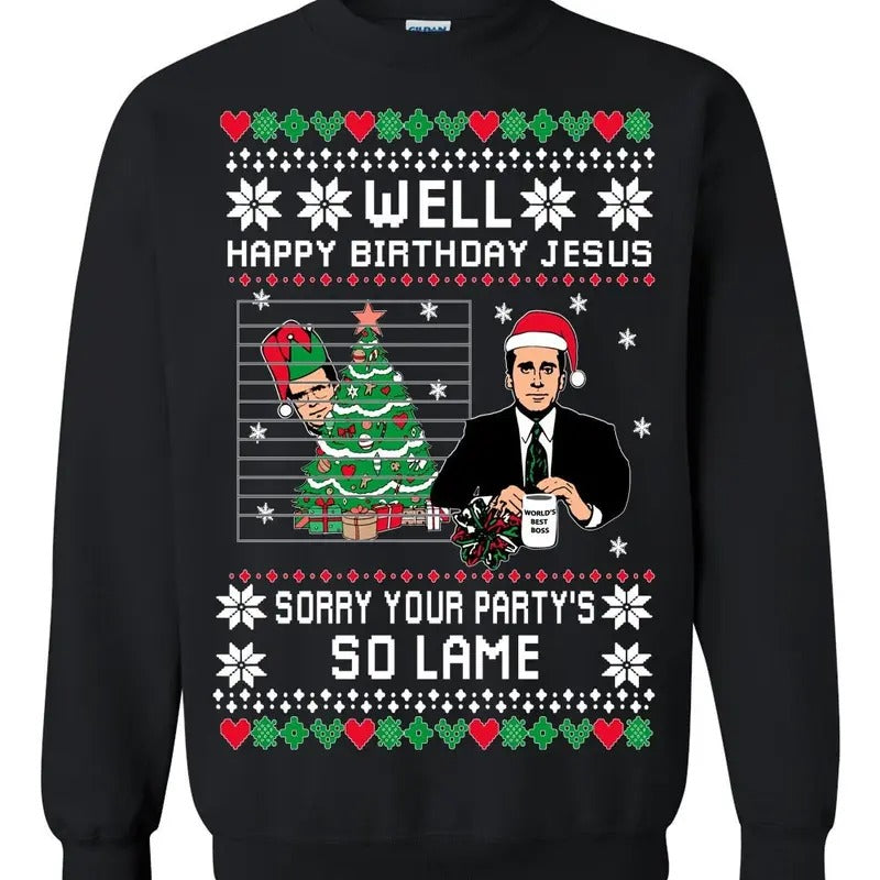 Well Happy Birthday Jesus Ugly Christmas Sweater Unisex Crewneck Graphic Sweatshirt T-Shirts, Hoodie | HypeCrazeTee.com