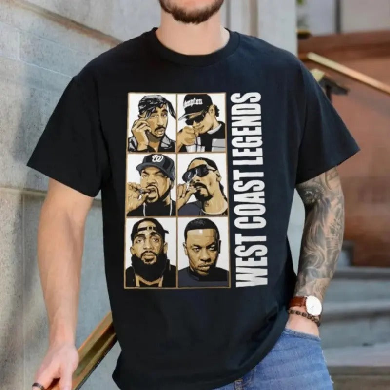 West Coast Legends Hip Hop Graphic Shirt, Gift For Friends, Rapper Old School Shirt, Hip Hop Friends Tee, Unisex Short...