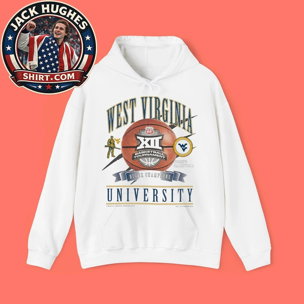 West Virginia University Basketball Tournament Big 12 Champions T-Mobile Center Kansas City Logo T-Shirt
