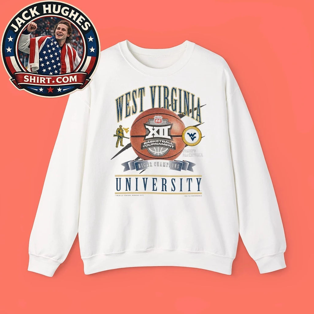 West Virginia University Basketball Tournament Big 12 Champions T-Mobile Center Kansas City Logo T-Shirt