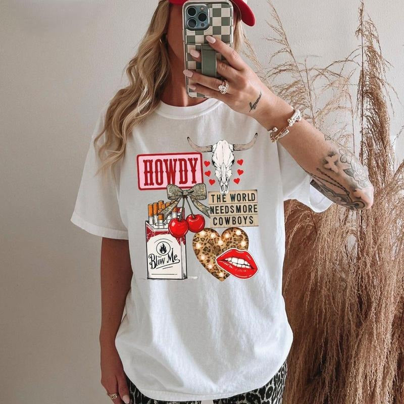 Western Collage T-shirt Cowgirl Shirt Howdy Cowboy Howdy Shirt Bull Skull Women T-shirt Hoodie, Sweatshirt | HypeCrazeTee.com