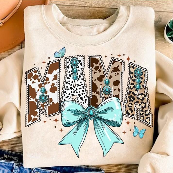 Western Coquette Mama Sweater, Coquette Bow Western Mama Cow Shirt, Howdy Fall Western, Cowhide Turquoise Cowgirl Tee,...