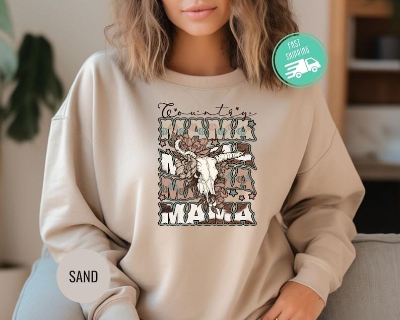 Western Cowboy Mama Sweatshirt, Country Mama Sweatshirt, Christmas Mom Gift, Western Pattern Mama  Hoodie and Sweater;...