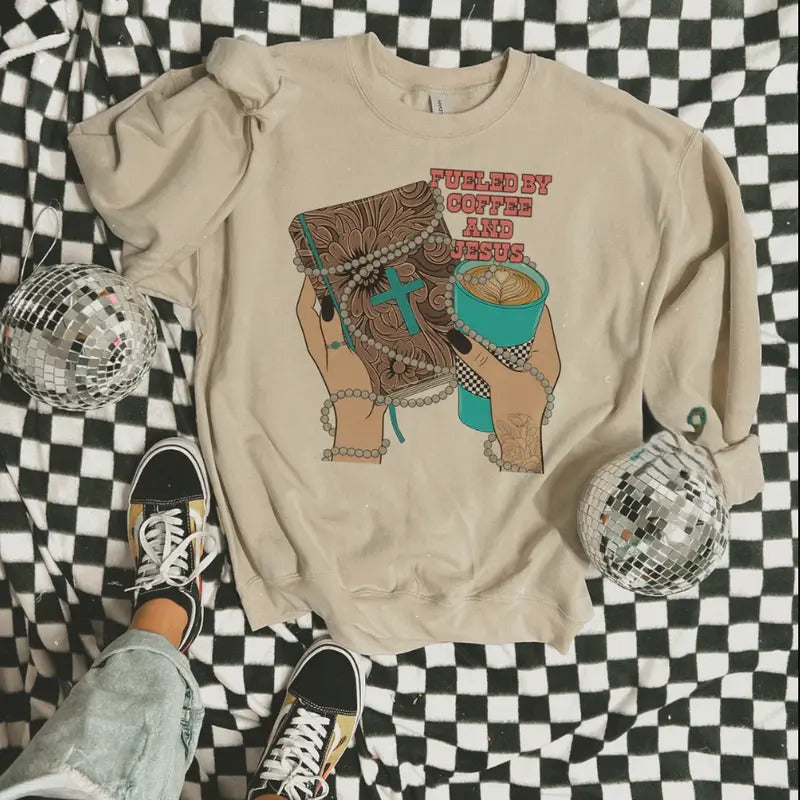 Western Fueled By Coffee & Jesus Sweatshirt, western clothing hoodies, western outfits women, western tops T-Shirts