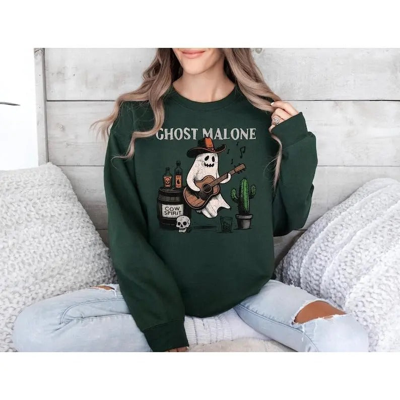 Western Halloween Sweatshirt, Cowgirl Ghost Shirt, Ghost Malone Shirt, Retro Ghost, Halloween Sweater, Cowboy Halloween...