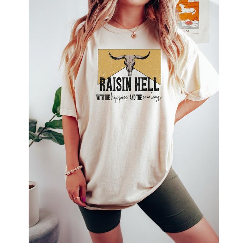 Western Raisin Hell T-Shirt Cow Head T shirt, Country Shirt, Cowgirl T shirt Southern Bull Skull T shirt Hoodie, Sweatshirt