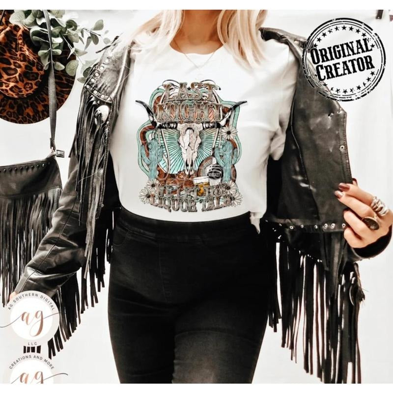 Western Shirt, Last Night Graphic Tee, Boho Skull Design, Western Sublimation Shirt 2LOU7 Hoodie, Sweatshirt