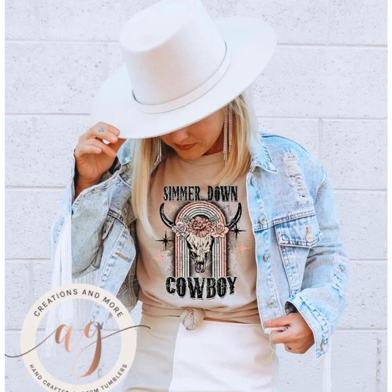 Western Simmer Down Cowboy T Shirt, Sublimation Graphic Tee, Retro Country Shirt, Cowgirl Apparel 5AECR Hoodie, Sweatshirt