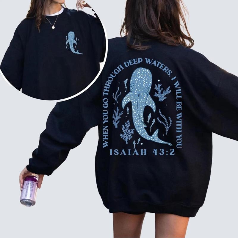 Whale Shark Hoodie Jesus Hoodie Isaiah 43:2 Beachy Hoodie Christian Sweatshirt Oversized Coconut Girl Summer T-Shirts