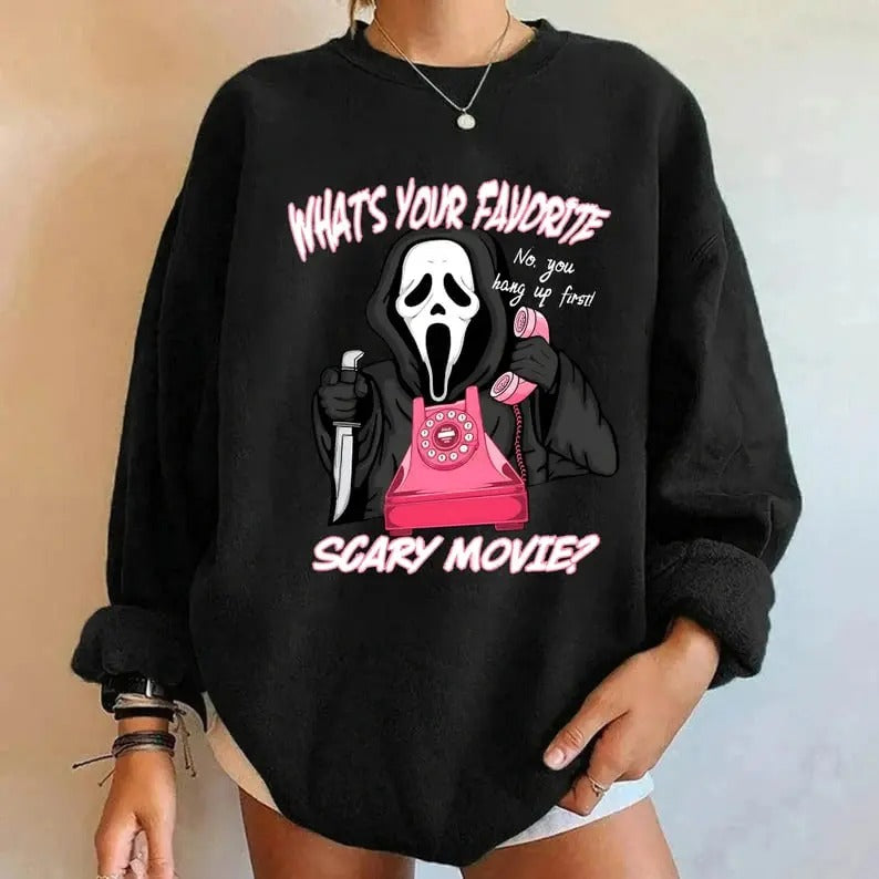 Whats Your Favorite Scary Movie Sweatshirt, No You Hang Up, Ghostface Sweatshirt, Scream Movie Sweatshirt, Halloween...