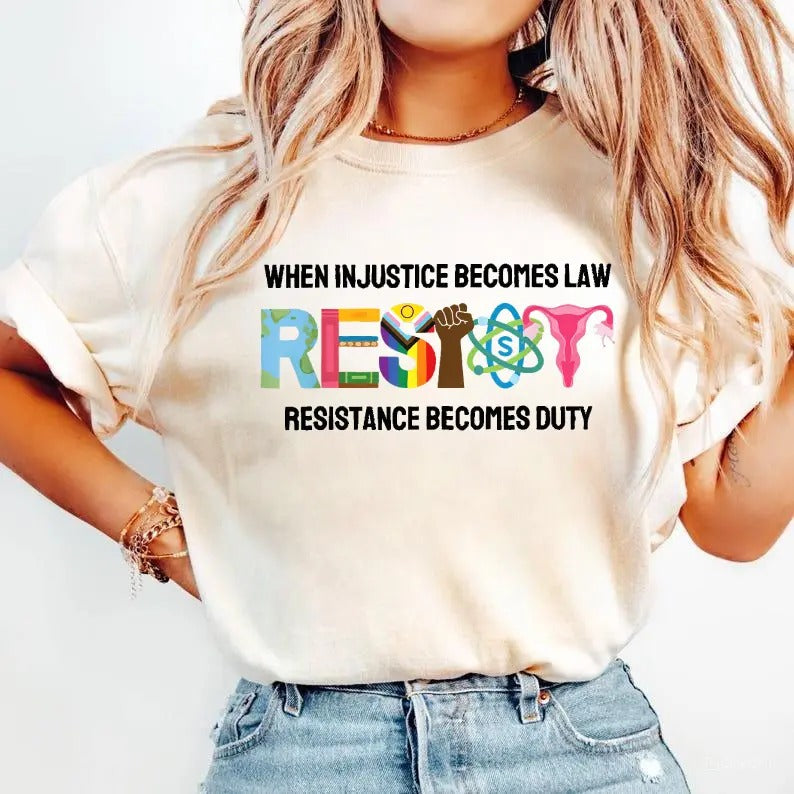 When Injustice Becomes Law Resistance Becomes Duty RBG Quote Shirt, Graphic Tees Women, Ladies Clothes for All Seasons...