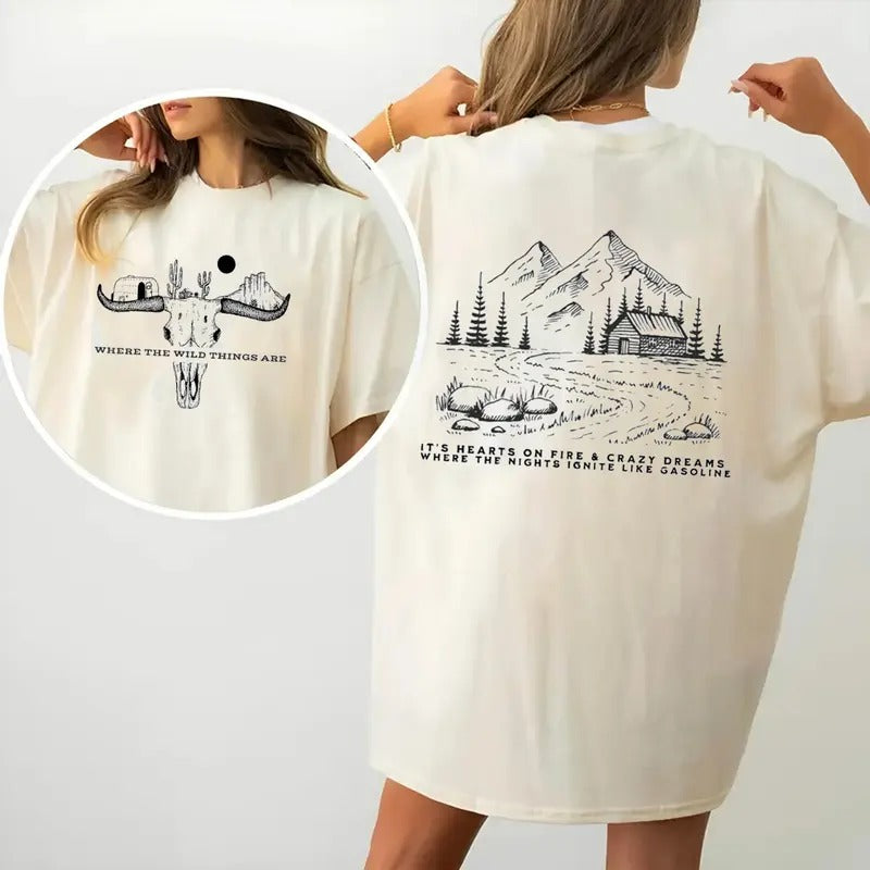 Where The WiId Things C0mbs 2 Sides Tee, 2024 Country Merch, Concert Outfit, Unisex Short Sleeve Tee Shirt, Casual...