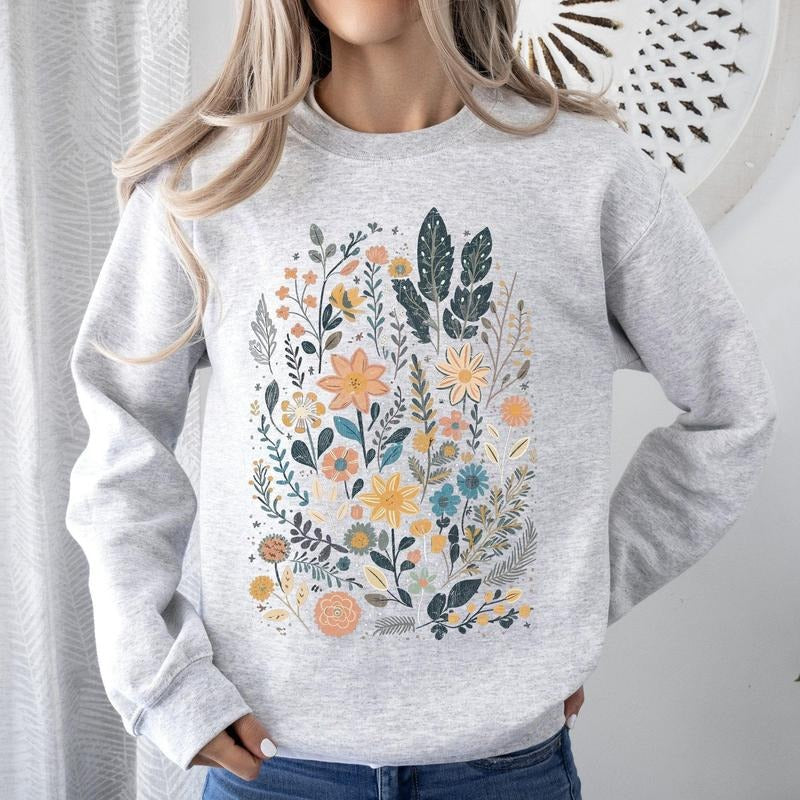 Whimsical Garden Floral Design Sweatshirtstyle{n002}2 T-Shirts, Hoodie, Sweatshirt | HypeCrazeTee.com