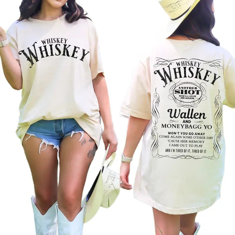 Whiskey WaIIen Both Sided Graphic Tee, Cowgirl Country Shirt, Country Music Fans Gift, Music Festival Tops, American...